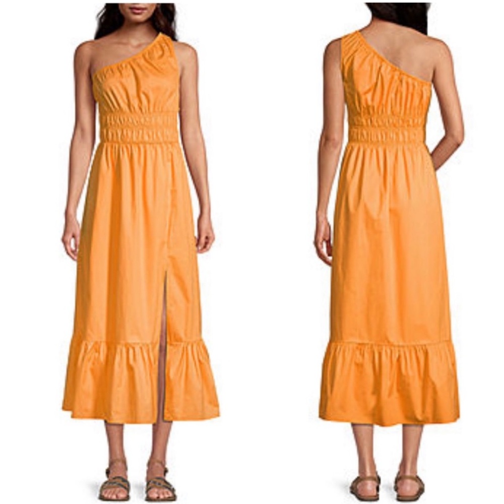A.N.A One Shoulder Smocked Tiered Ruffle Hem Maxi Dress Mango Size 1X Plus Size